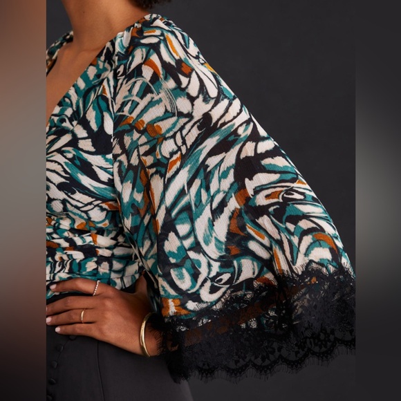 ANTHROPOLOGIE FLUTTER SLEEVE WRAP TOP NWOT - Picture 4 of 9